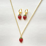 Conjunto de pendientes y collar de joyería de fresa, joyería independiente y2k
