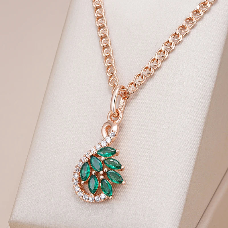 Kinel moda novedosa 585 collar con colgante de Color oro rosa para mujer colgante de circón Natural verde brillante joyería fina diaria
