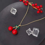OL Collares largos con colgantes de cereza a la moda para mujer, joyería de uso diario