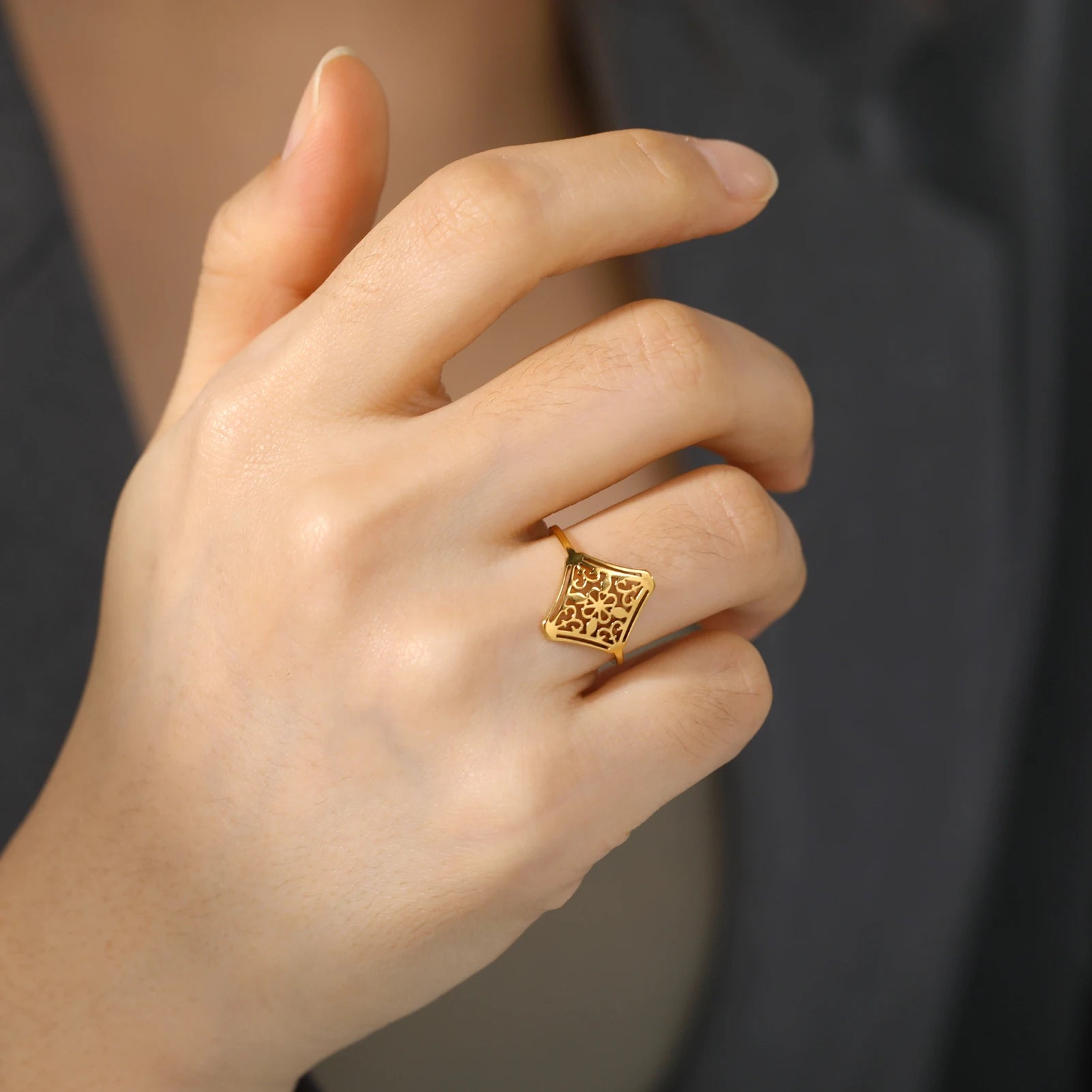 Cazador-Anillo de filigrana estética de acero inoxidable para mujer, joyería, anillos ajustables, regalos de boda para fiesta de cumpleaños, venta al por mayor, 2025