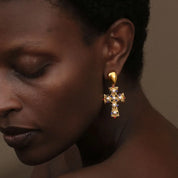 E.B.belle-pendientes cruzados de perlas de colores Vintage, acero inoxidable chapado en oro de 18 quilates, joyería de calidad elegante para mujer, venta al por mayor