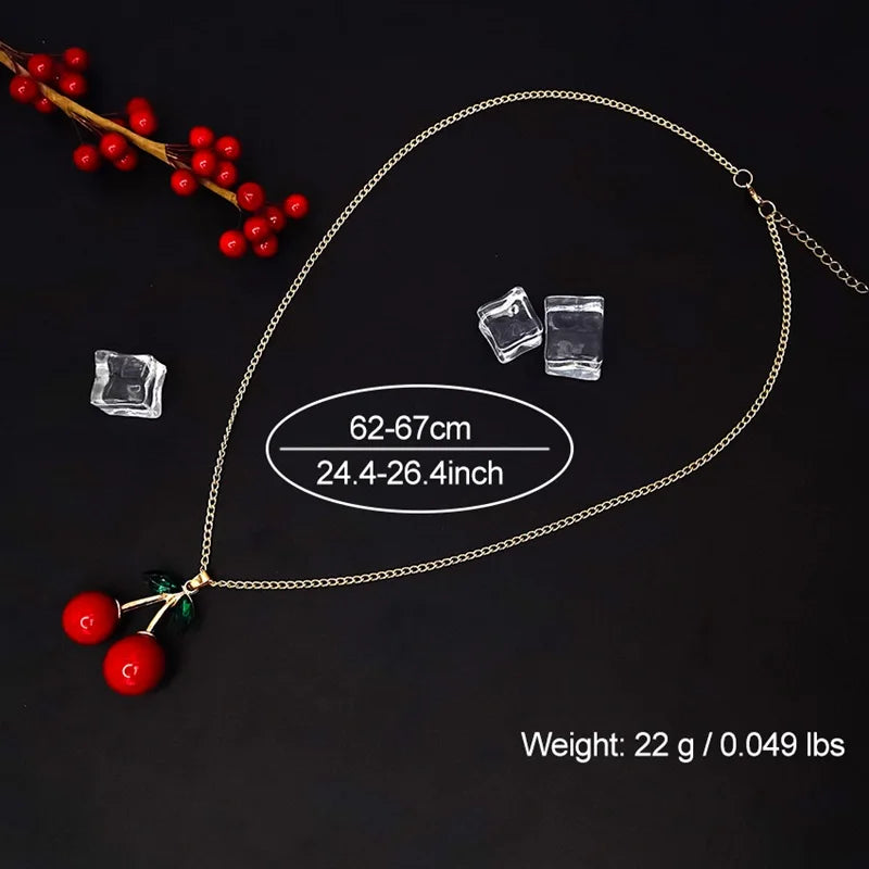 OL Collares largos con colgantes de cereza a la moda para mujer, joyería de uso diario