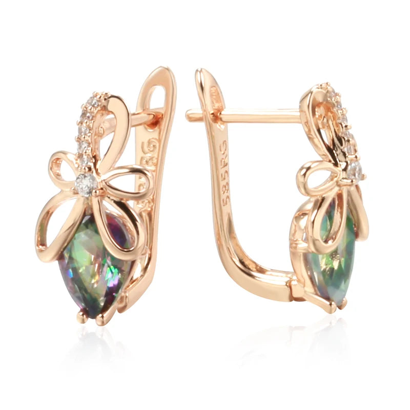 Pendientes Kinel de diseño único con circonita Natural colorida en inglés para mujer, Color oro rosa 585, joyería bonita y fina para uso diario de alta calidad