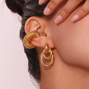E.B.belle-pendientes geométricos pequeños en forma de C para mujer, aretes minimalistas de acero inoxidable, punto dos en forma de O