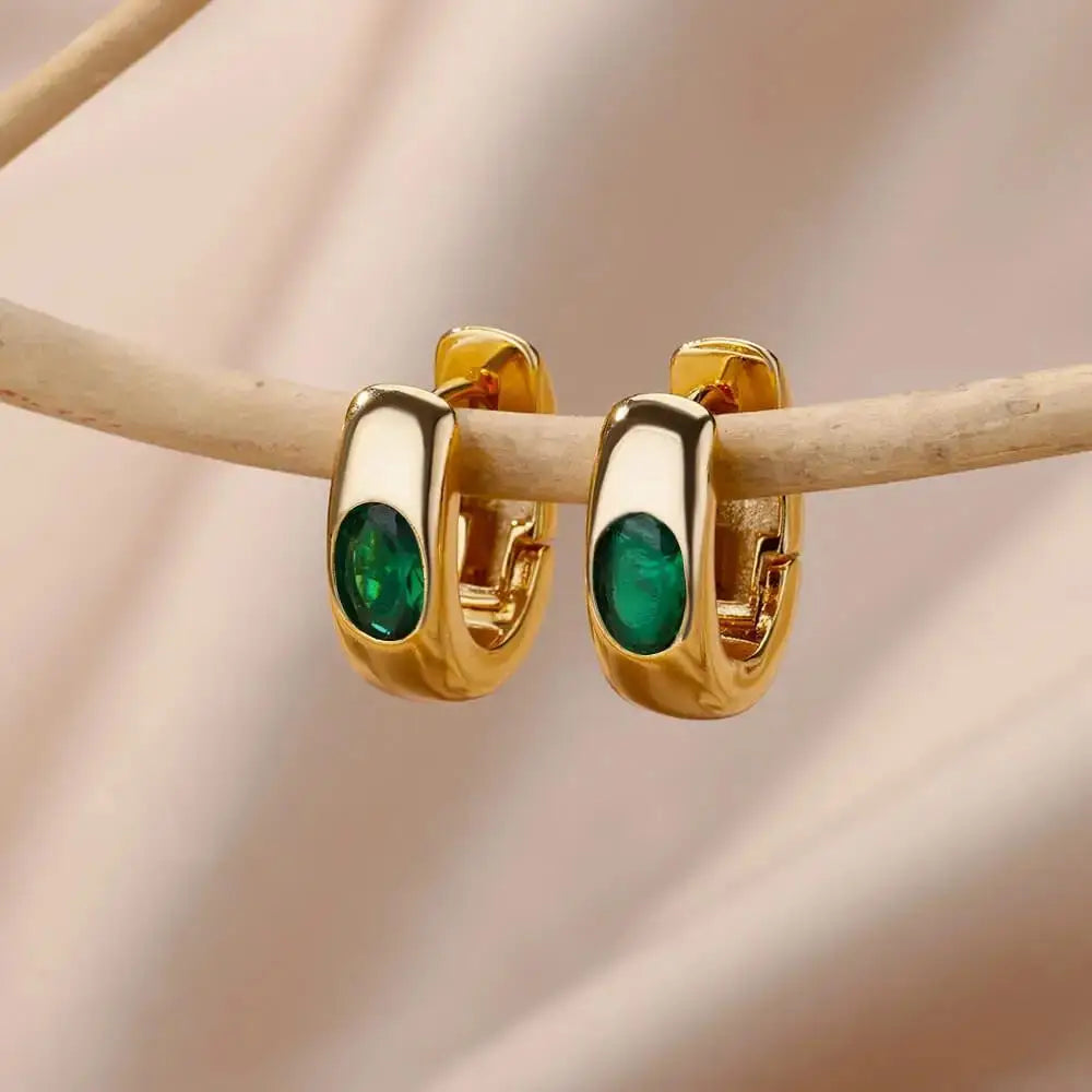 Pendientes de aro de circonia Retro para mujer, aretes perforados de acero inoxidable, pendientes de diseño de nicho simples de lujo ligeros