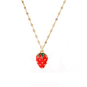 Collar de doble capa de cereza y fresa para mujer, cadena de acero inoxidable, joyería bonita de moda, estilo europeo y americano