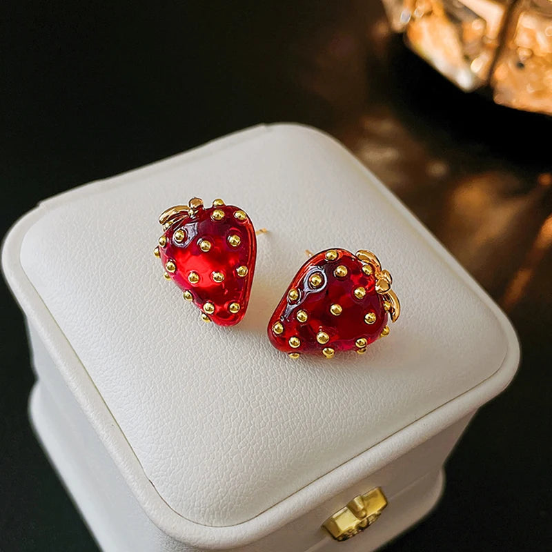 Pendientes tridimensionales de fresa con personalidad a la moda para mujer, pendientes de fiesta para niñas con diseño de tendencia dulce 2024, joyería