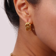 E.B.belle-pendientes de acero inoxidable chapados en oro de 18K para mujer, aretes de aro gruesos con textura de cadena cubana hueca, aros para mujer