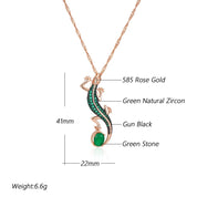 Kinel-collar con colgante de lagarto de circón Natural verde intenso para mujer, chapado en oro rosa 585, joyería Punk diaria de animales Vintage