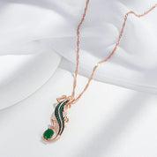 Kinel-collar con colgante de lagarto de circón Natural verde intenso para mujer, chapado en oro rosa 585, joyería Punk diaria de animales Vintage