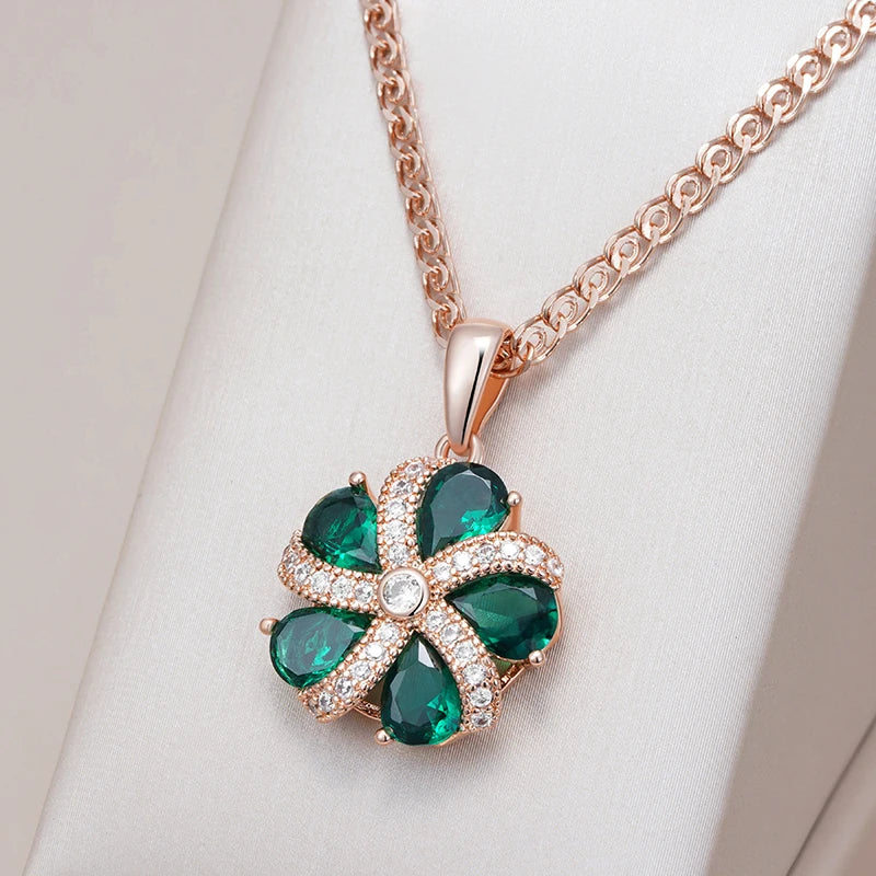 Kinel-collar con colgante de circón Natural verde brillante para mujer, tendencia 585, Color oro rosa, joyería de boda Retro fina para novia