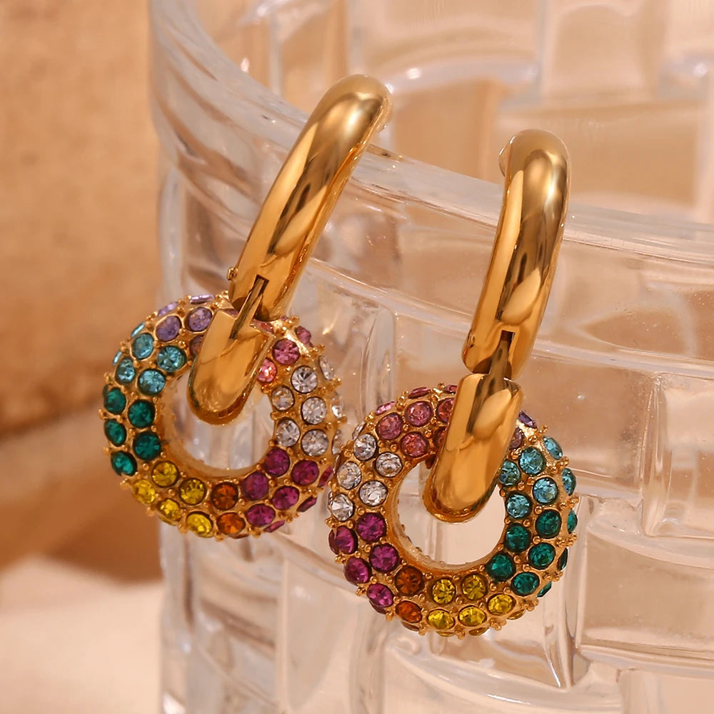 E.B.belle-pendientes de aro de diamantes de imitación para mujer, joyería femenina de acero inoxidable 316L, chapado en oro de 18K, de lujo, colorido, para fiesta, 2024