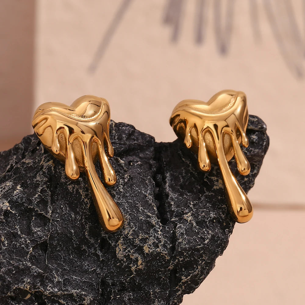 E.B.belle Pendientes de amor de fusión de lava, resistentes al agua, chapados en oro de 18 quilates, regalo, pendientes de acero inoxidable 316L para mujer