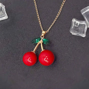 OL Collares largos con colgantes de cereza a la moda para mujer, joyería de uso diario