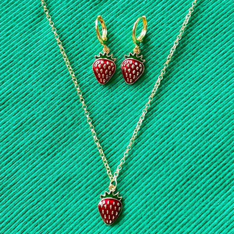 Conjunto de pendientes y collar de joyería de fresa, joyería independiente y2k