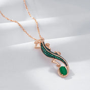 Kinel-collar con colgante de lagarto de circón Natural verde intenso para mujer, chapado en oro rosa 585, joyería Punk diaria de animales Vintage