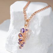 Kinel, collar con colgante de mariposa de circón Natural púrpura brillante para mujer, tendencia 585, Color oro rosa, joyería fina para fiesta diaria
