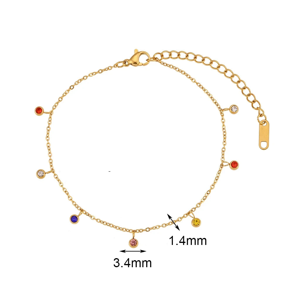Tobillera con circonitas de colores