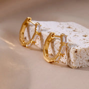 Pendientes rectangulares de circón para mujer, aretes de aro de acero inoxidable de Color dorado, joyería moderna de lujo para parejas de bodas 2024