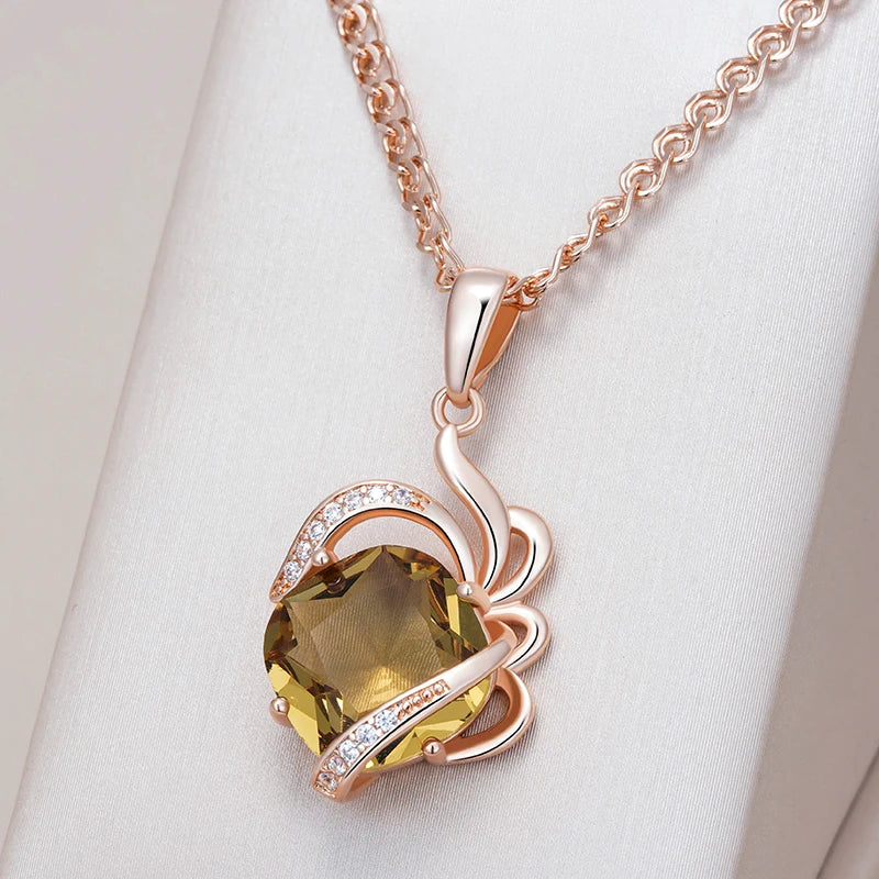Kinel-collar con colgante de circón Natural marrón para mujer, flor de cristal única, Color oro rosa 585, joyería diaria de alta calidad
