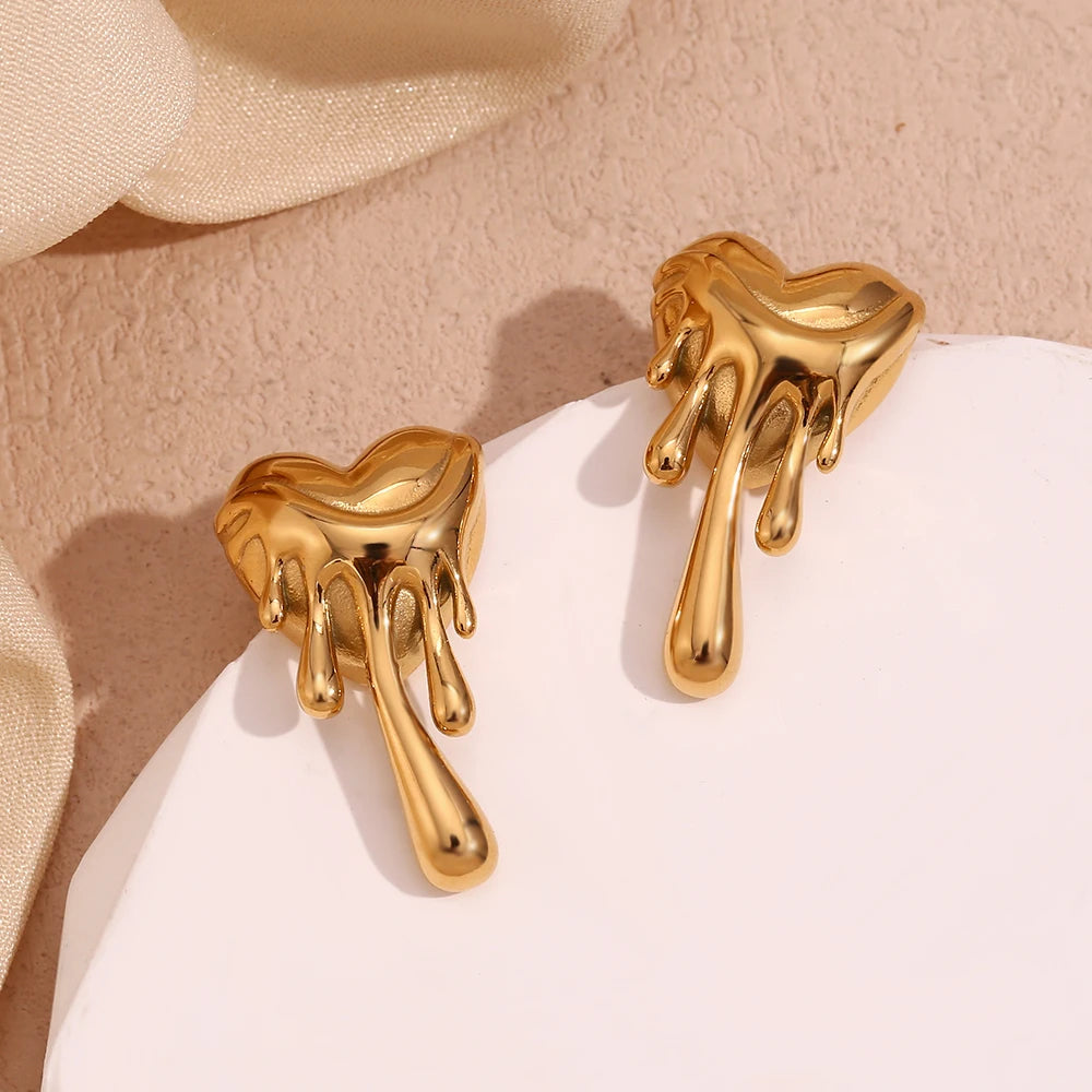 E.B.belle Pendientes de amor de fusión de lava, resistentes al agua, chapados en oro de 18 quilates, regalo, pendientes de acero inoxidable 316L para mujer