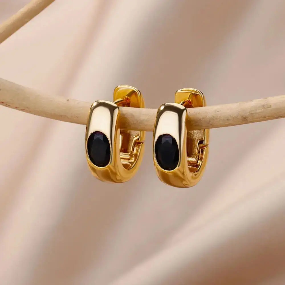 Pendientes de aro de circonia Retro para mujer, aretes perforados de acero inoxidable, pendientes de diseño de nicho simples de lujo ligeros