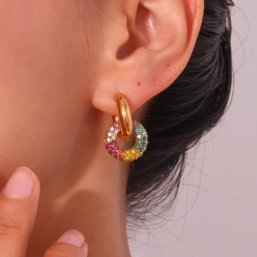 E.B.belle-pendientes de aro de diamantes de imitación para mujer, joyería femenina de acero inoxidable 316L, chapado en oro de 18K, de lujo, colorido, para fiesta, 2024