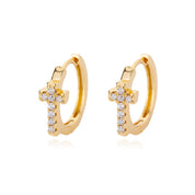 Pendientes de aro con forma de cruz de circonita CZ para mujer, aretes redondos pequeños geométricos Punk de Hip Hop de acero inoxidable, regalo de joyería religiosa