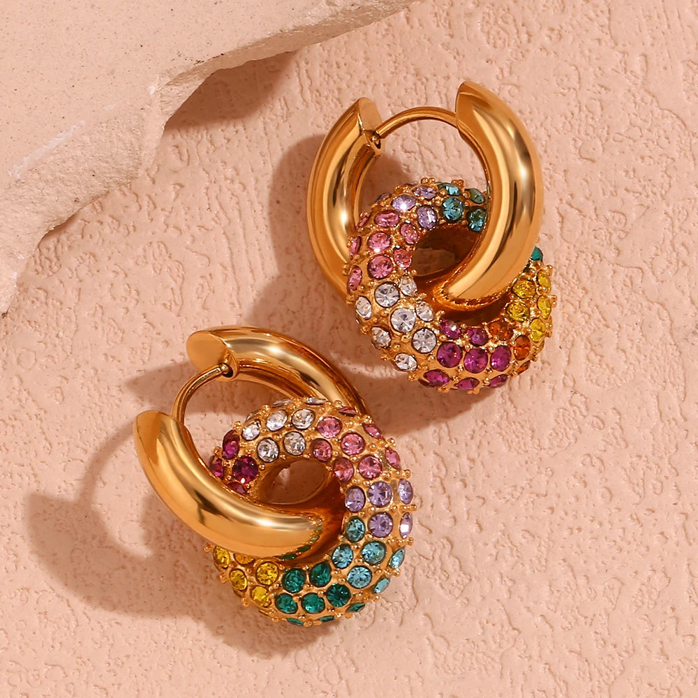 E.B.belle-pendientes de aro de diamantes de imitación para mujer, joyería femenina de acero inoxidable 316L, chapado en oro de 18K, de lujo, colorido, para fiesta, 2024