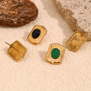 E.B.belle-pendiente con forma hexagonal de piedra de ágata verde/negra, pendiente de piedra Natural de acero inoxidable para mujer, joyería clásica