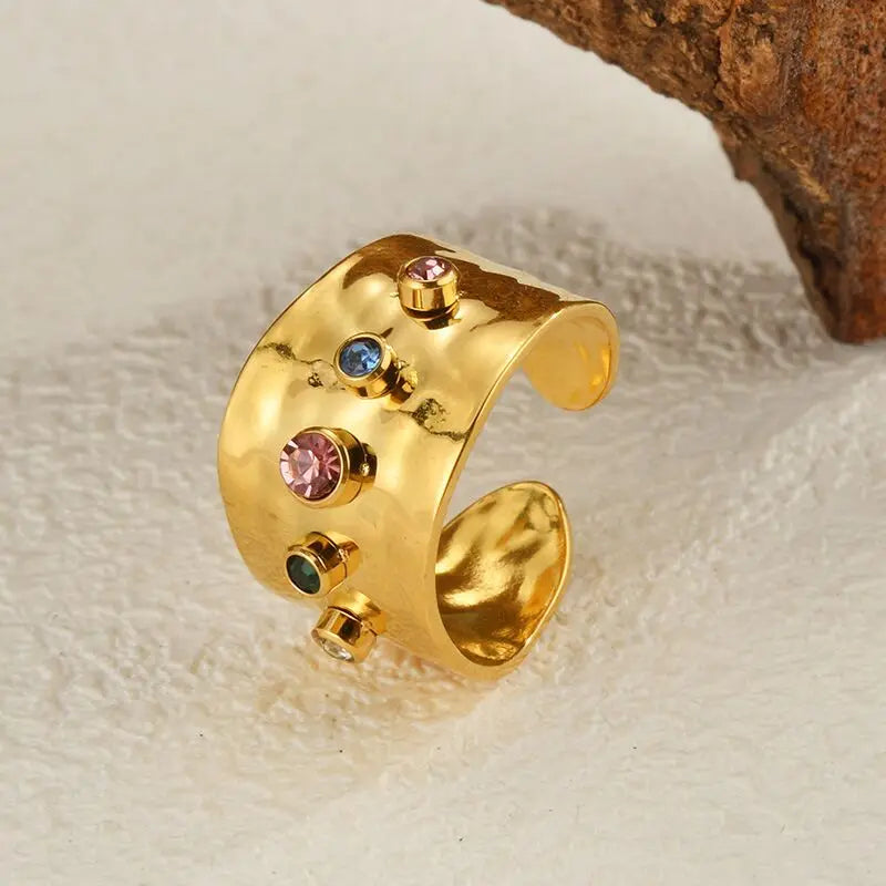 Anillo de pareja de boda chapado en oro de acero inoxidable, anillo de circón colorido para mujer, accesorios de joyería elegantes Vintage, envío gratis