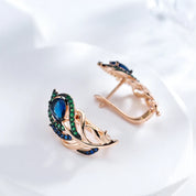 Pendientes Kinel de gota de circón Natural azul intenso para mujer 585 chapado en oro rosa y negro hoja de cristal Vintage joyería fina diaria