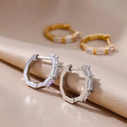 Pendientes rectangulares de circón para mujer, aretes de aro de acero inoxidable de Color dorado, joyería moderna de lujo para parejas de bodas 2024
