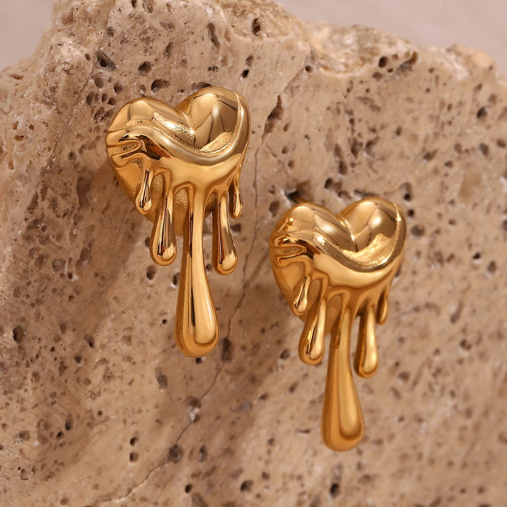 E.B.belle Pendientes de amor de fusión de lava, resistentes al agua, chapados en oro de 18 quilates, regalo, pendientes de acero inoxidable 316L para mujer