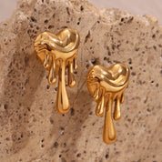 E.B.belle Pendientes de amor de fusión de lava, resistentes al agua, chapados en oro de 18 quilates, regalo, pendientes de acero inoxidable 316L para mujer