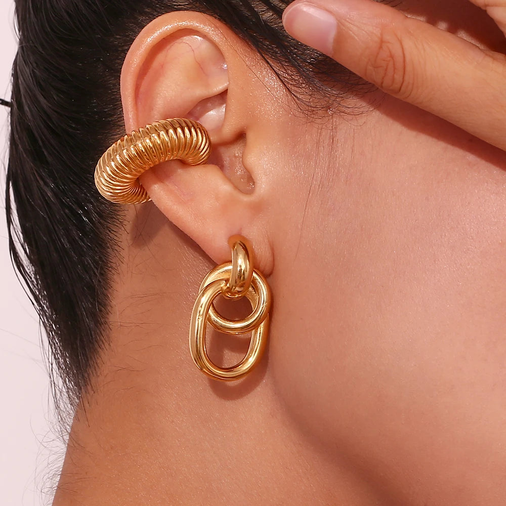 E.B.belle-pendientes geométricos pequeños en forma de C para mujer, aretes minimalistas de acero inoxidable, punto dos en forma de O