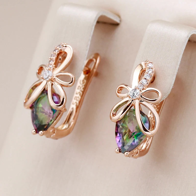 Pendientes Kinel de diseño único con circonita Natural colorida en inglés para mujer, Color oro rosa 585, joyería bonita y fina para uso diario de alta calidad