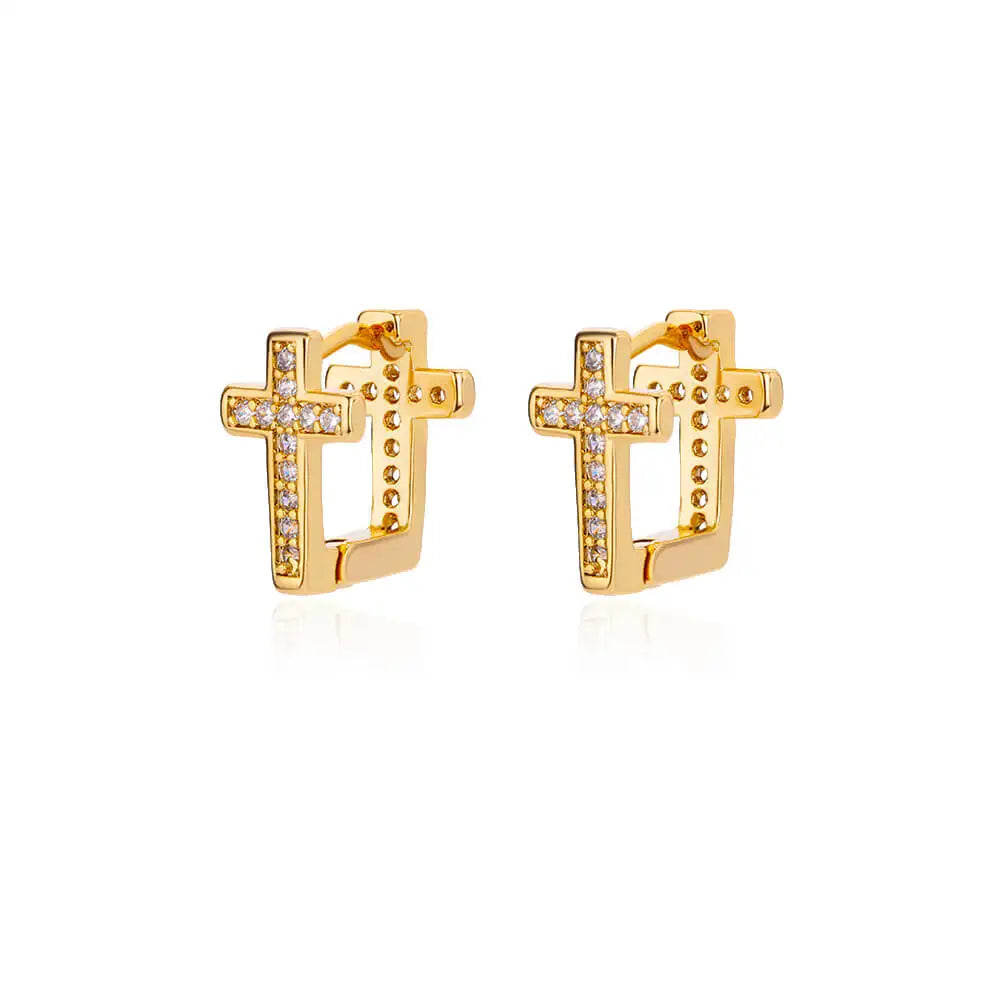 Pendientes de aro con forma de cruz de circonita CZ para mujer, aretes redondos pequeños geométricos Punk de Hip Hop de acero inoxidable, regalo de joyería religiosa