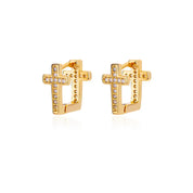 Pendientes de aro con forma de cruz de circonita CZ para mujer, aretes redondos pequeños geométricos Punk de Hip Hop de acero inoxidable, regalo de joyería religiosa