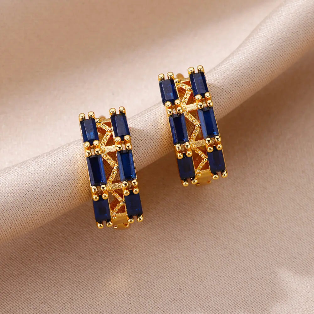 Pendientes de circón azul de lujo para mujer, pendientes de acero inoxidable a la moda, nuevo diseño, joyería estética de boda, envío gratis 2023