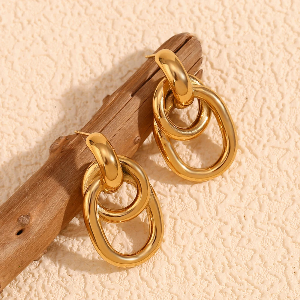 E.B.belle-pendientes geométricos pequeños en forma de C para mujer, aretes minimalistas de acero inoxidable, punto dos en forma de O