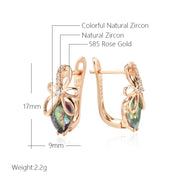Pendientes Kinel de diseño único con circonita Natural colorida en inglés para mujer, Color oro rosa 585, joyería bonita y fina para uso diario de alta calidad