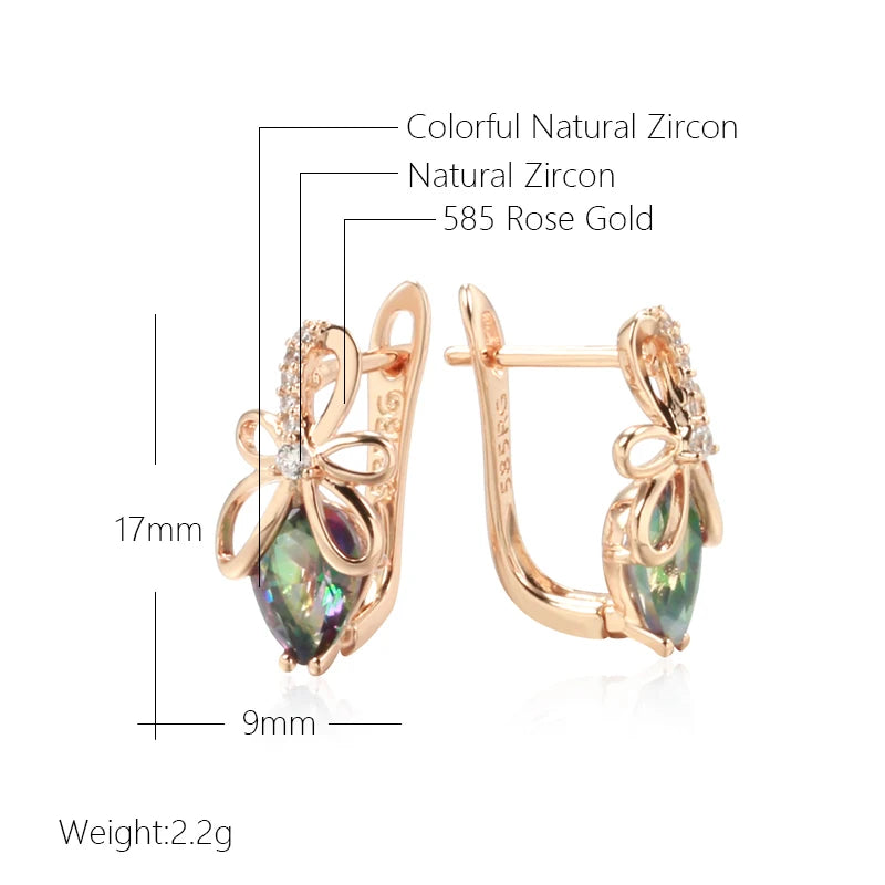 Pendientes Kinel de diseño único con circonita Natural colorida en inglés para mujer, Color oro rosa 585, joyería bonita y fina para uso diario de alta calidad