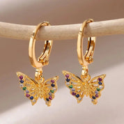 Pendientes de mariposa de circón para mujer, Pendientes de mariposa de Color dorado de acero inoxidable, joyería de tendencia para chica y2k