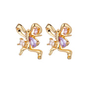 Pendientes de mariposa de circón para mujer, Pendientes de mariposa de Color dorado de acero inoxidable, joyería de tendencia para chica y2k