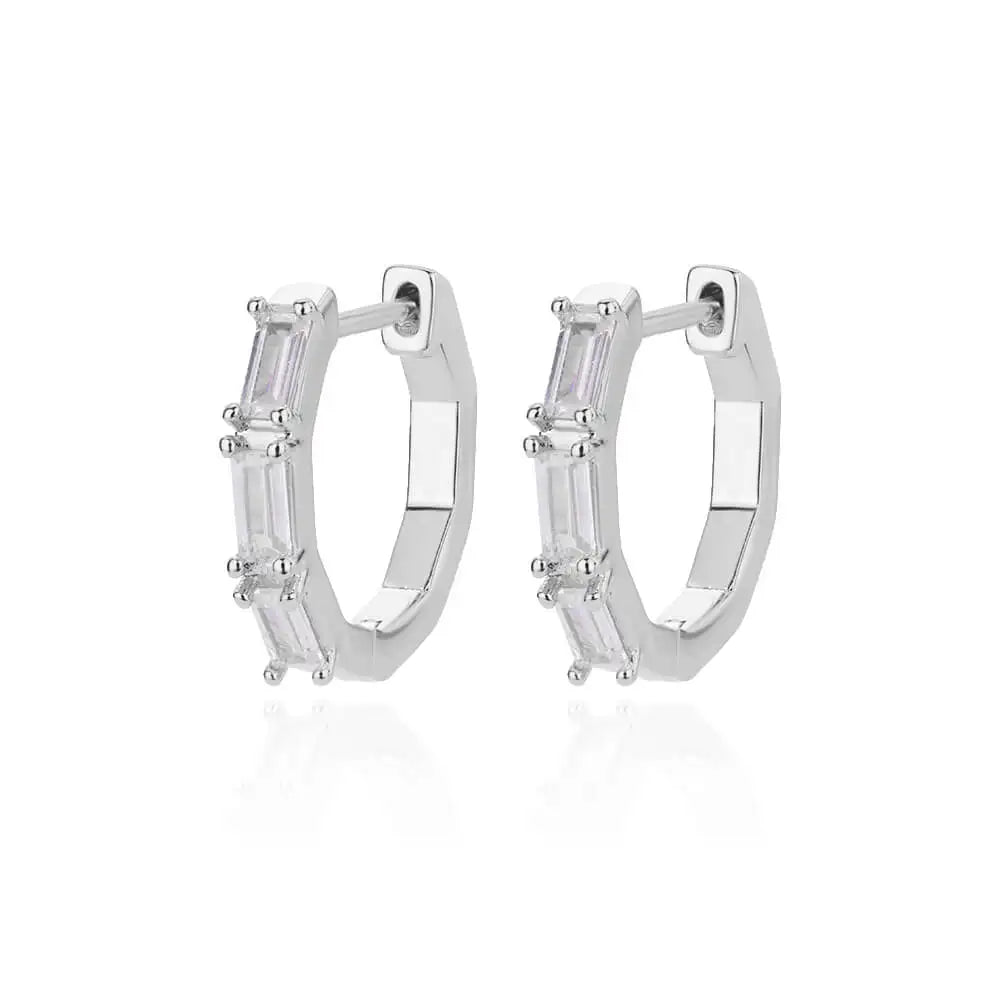 Pendientes rectangulares de circón para mujer, aretes de aro de acero inoxidable de Color dorado, joyería moderna de lujo para parejas de bodas 2024