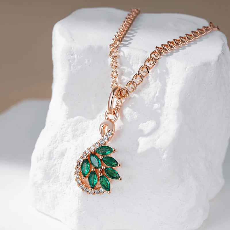 Kinel moda novedosa 585 collar con colgante de Color oro rosa para mujer colgante de circón Natural verde brillante joyería fina diaria