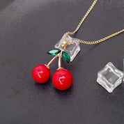 OL Collares largos con colgantes de cereza a la moda para mujer, joyería de uso diario