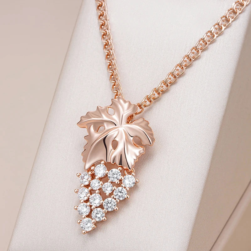Kienl-collar con colgante grande de circonita Natural brillante para mujer, colgante de uva de cristal de Color oro rosa 585, joyería Vintage diaria