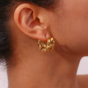 E.B.belle-pendientes de acero inoxidable chapados en oro de 18K para mujer, aretes de aro gruesos con textura de cadena cubana hueca, aros para mujer